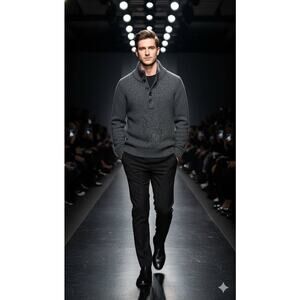 Men's Youth Boys H&M grey wool-blend pullover sweater Sz S Mock Neck Elbow Patch